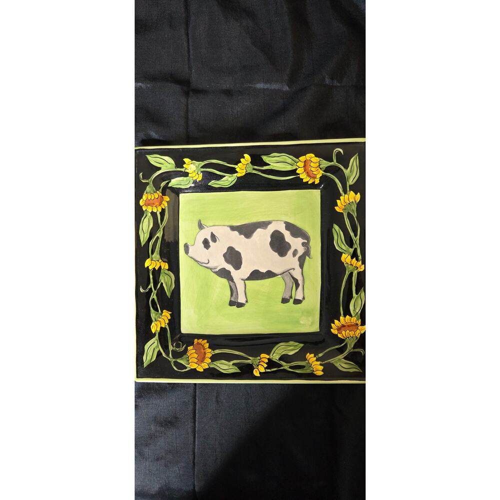 Blue Sky Pig Plate Sunflowers 10x10